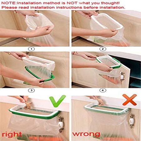 Hanging garbage bag holder for kitchen cabinet, green