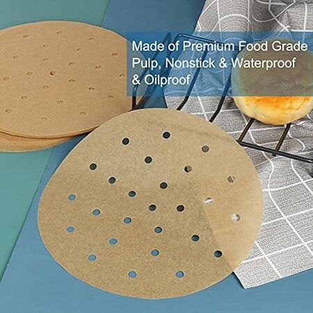 25cm 100p Round Air Fryer LinersBamboo Steamer Liners for Air Fryer Steaming Basket