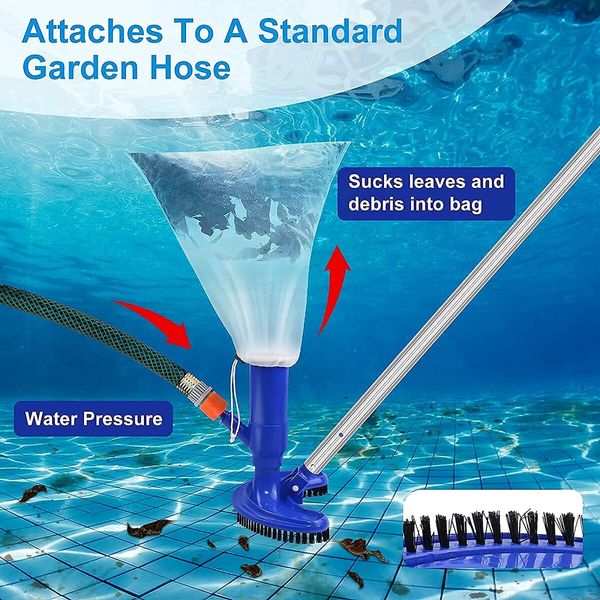 Portable Pool Vacuums Mini Jet Underwater Cleaner with Brush, Mesh Bag for Cleaning Small Swimming Pool, Spa, Fountain