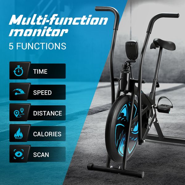 GENKI Fan Bike Exercise Bicycle Stationary Workout Machine Home Gym Equipment Blue