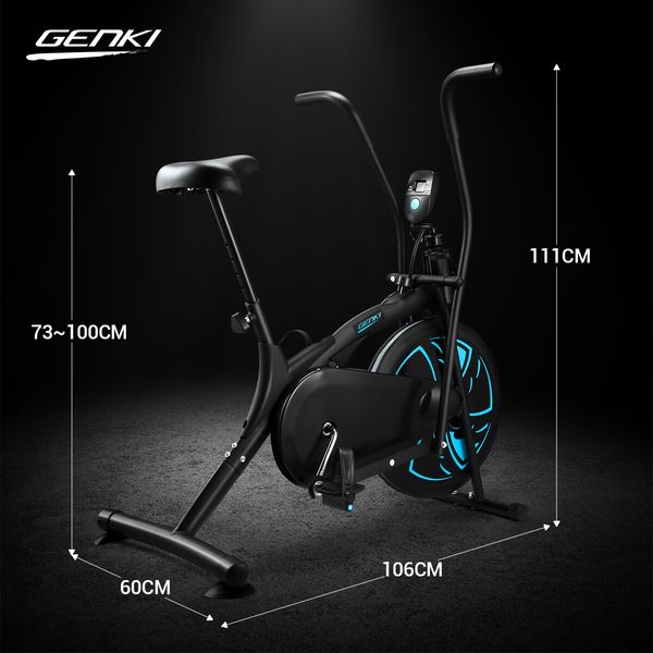 GENKI Fan Bike Exercise Bicycle Stationary Workout Machine Home Gym Equipment Blue