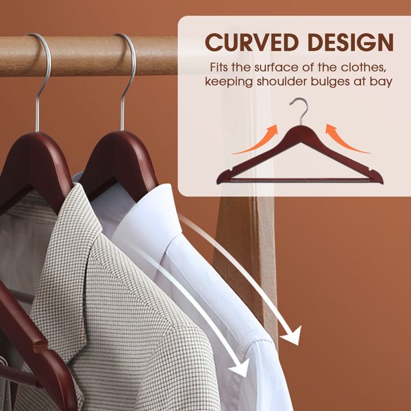 20 Pcs Wood Clothes Hangers Coat Pants Portable Laundry Closet Hanging Racks Mahogany