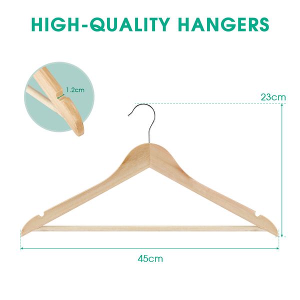 20 Pcs Wooden Clothes Hangers Portable Coat Pants Laundry Closet Hanging Racks Nature Colour