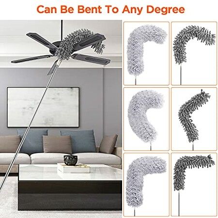 1.4M Microfiber Dusters for Cleaning High Ceiling, Extendable Dusters with Extension Pole 5PCS Fan, High Ceiling, Computer, Blinds, Furniture & Cars