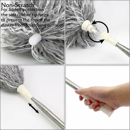 1.4M Microfiber Dusters for Cleaning High Ceiling, Extendable Dusters with Extension Pole 5PCS Fan, High Ceiling, Computer, Blinds, Furniture & Cars