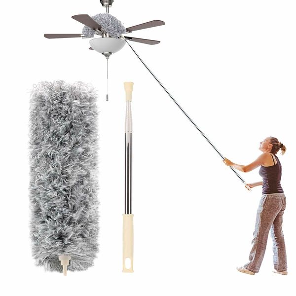 1.4M Microfiber Dusters for Cleaning High Ceiling, Extendable Dusters with Extension Pole 5PCS Fan, High Ceiling, Computer, Blinds, Furniture & Cars