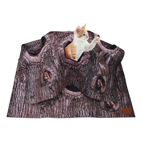 Cat Blanket Bark Texture Painting, Tree Hallow Cat Bed Toy Mat 1mX1m