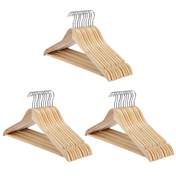 60 Pcs Wooden Clothes Hangers Portable Coat Pants Laundry Closet Hanging Racks Nature Colour