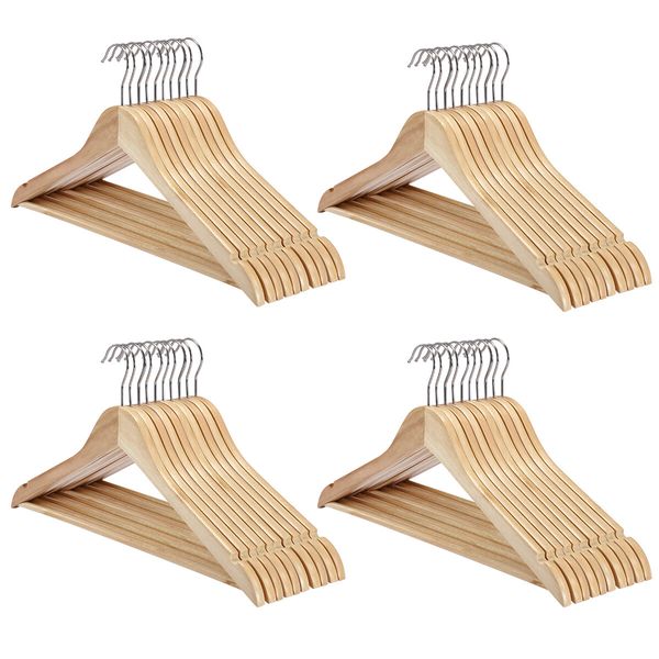 80 Pcs Wooden Clothes Hangers Portable Coat Pants Laundry Closet Hanging Racks Nature Colour