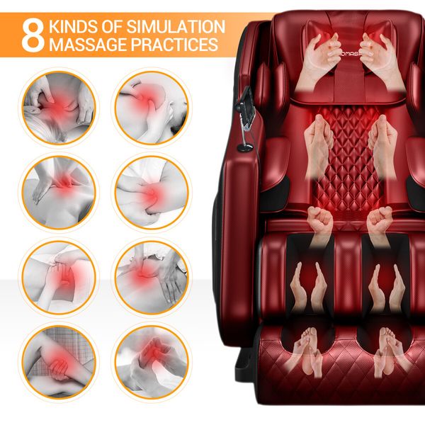 HOMASA Massage Chair Zero Gravity Recliner Electric Massager Full Body with Touch Control Red