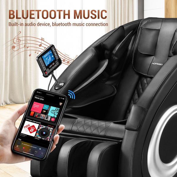 HOMASA Massage Chair Full Body Electric Massager Zero Gravity Recliner with Touch Control Bluetooth Speaker Black