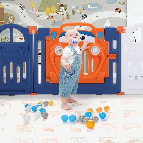 Kidbot 20 Panels Baby Playpen Interactive Safety Fence Gate Yard Activity Centre Foldable Car Design