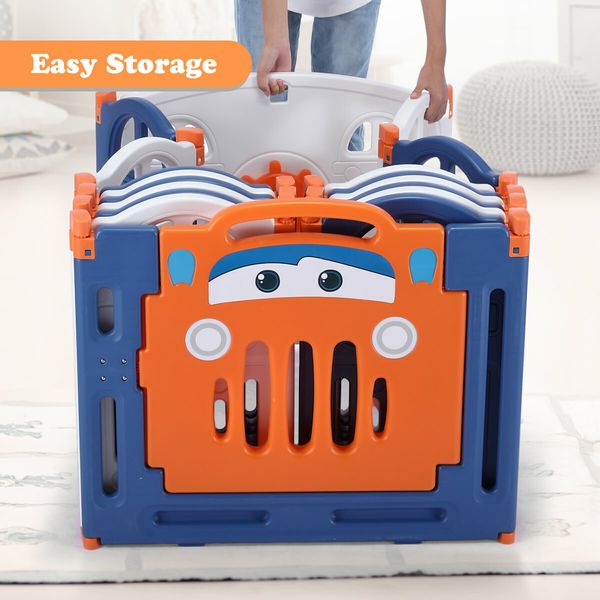 Kidbot 18 Panels Baby Playpen Interactive Safety Fence Gate Yard Activity Centre Foldable Car Design