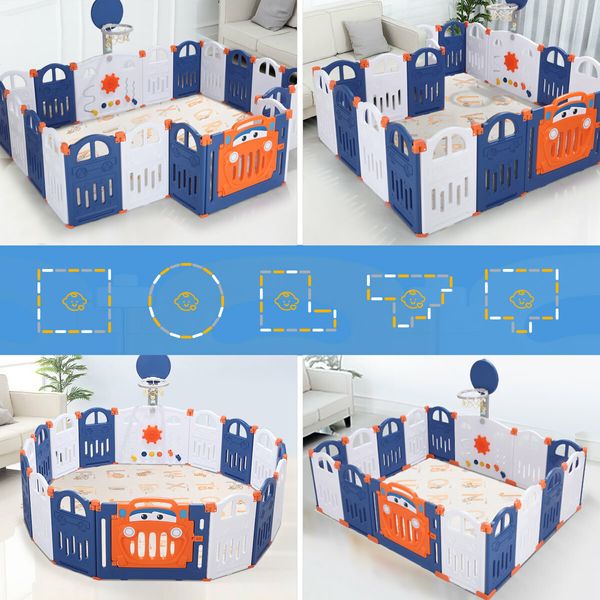 Kidbot 16 Panels Baby Playpen Interactive Safety Fence Gate Yard Activity Centre Foldable Car Design