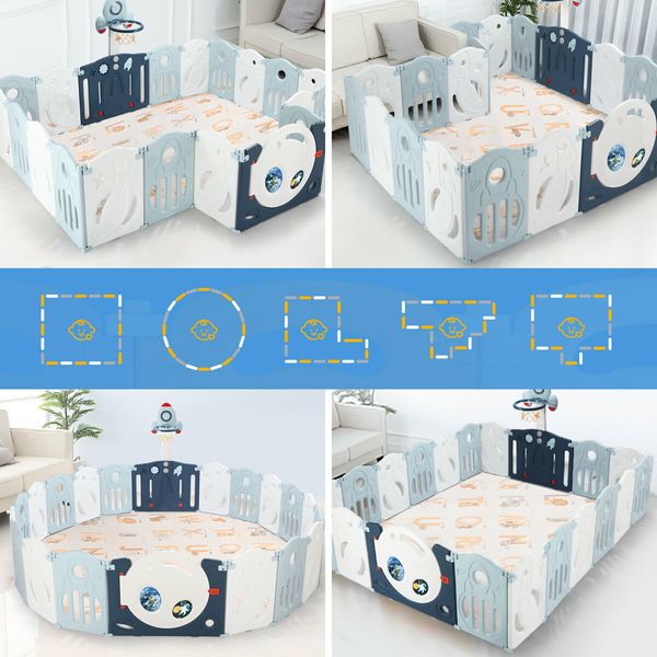 Kidbot 20 Panels Baby Safety Playpen Interactive Fence Gate Yard Foldable Airship Design