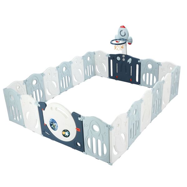 Kidbot 20 Panels Baby Safety Playpen Interactive Fence Gate Yard Foldable Airship Design