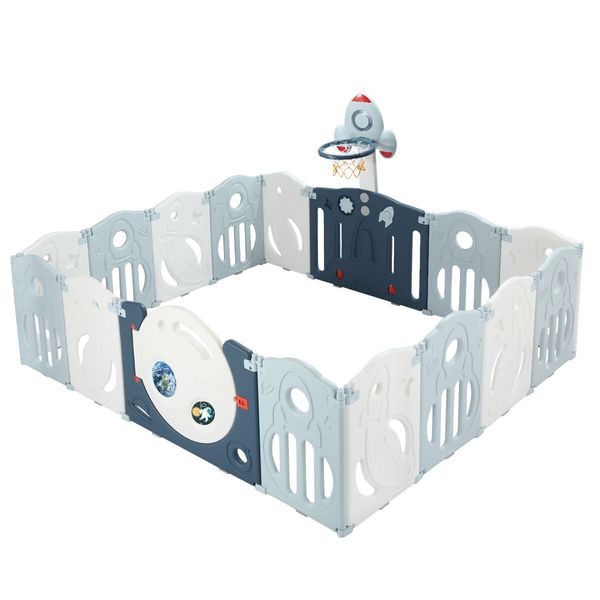 Kidbot 16 Panels Baby Safety Playpen Interactive Fence Gate Yard Foldable Airship Design