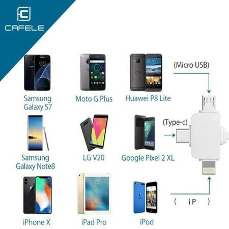 Retractable Charging USB Cable, iP and Micro USB & Type-C 3in1 Charging and 3in1 Data Transmission Charger 3.3ft / 1m Data Cables (White)