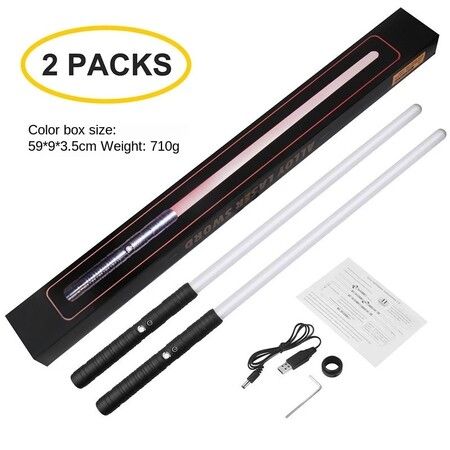 Metal fight handle 8-color metal laser sword two-in-one kids rechargeable lightsaber vocal and bright sword toy Black (2Pack Mode)