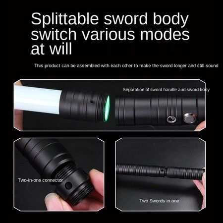 Metal fight handle 8-color metal laser sword two-in-one kids rechargeable lightsaber vocal and bright sword toy Black (2Pack Mode)