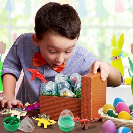 6 Easter Dinosaur Eggs, Dino Eggs with Dinosaurs Building Blocks STEM Dinosaur Toys for Kids Surprise Easter Eggs Easter Basket