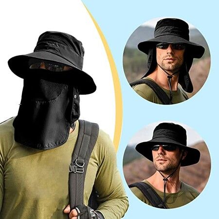 Fishing Hat for Men and Women, Outdoor UV Sun Protection Wide Brim Hat with Face Cover and Neck Flap