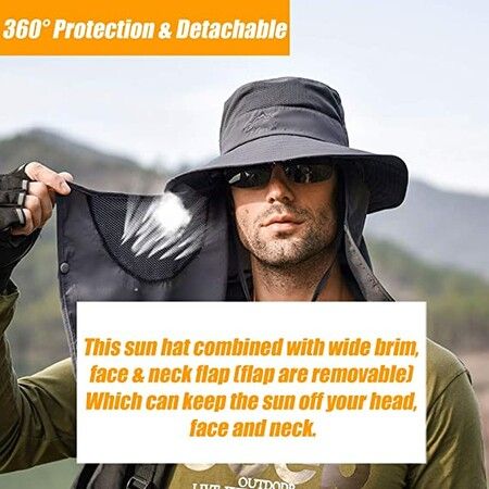 Fishing Hat for Men and Women, Outdoor UV Sun Protection Wide Brim Hat with Face Cover and Neck Flap