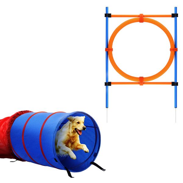 Pawise Dog Agility Tunnel Equipment Set Pet Obstacle Training Course Tunnel Pole