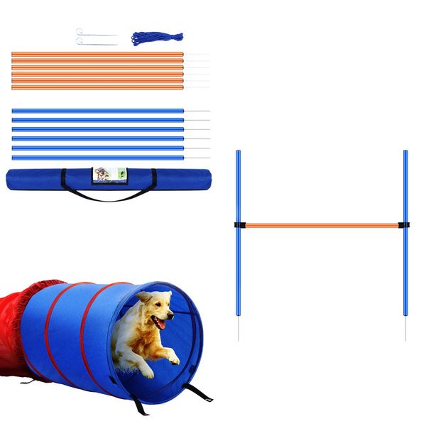 Pawise Dog Agility Equipment Set Pet Tunnel Obstacle Training Course Tunnel Pole