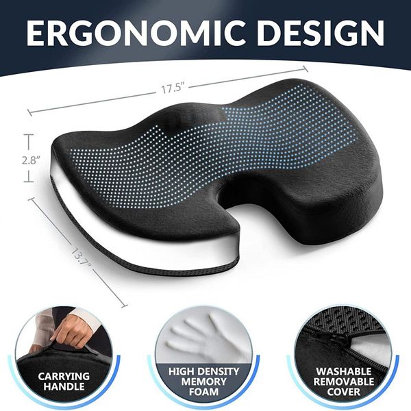 Car Seat Cushion Tailbone Relief Office Chair Back Sciatica Support Pad Vehicle Truck Long Time Seating Black
