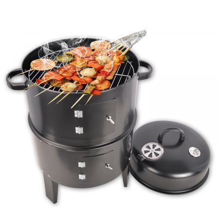 BBQ Charcoal Smoker Grill Roaster Portable Outdoor Camping w/ Thermometer