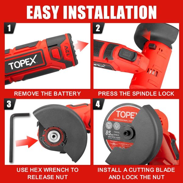 TOPEX 12V Cordless Angle Grinder with 2 Polishing disc,1 Wrench for Metal and Wood??