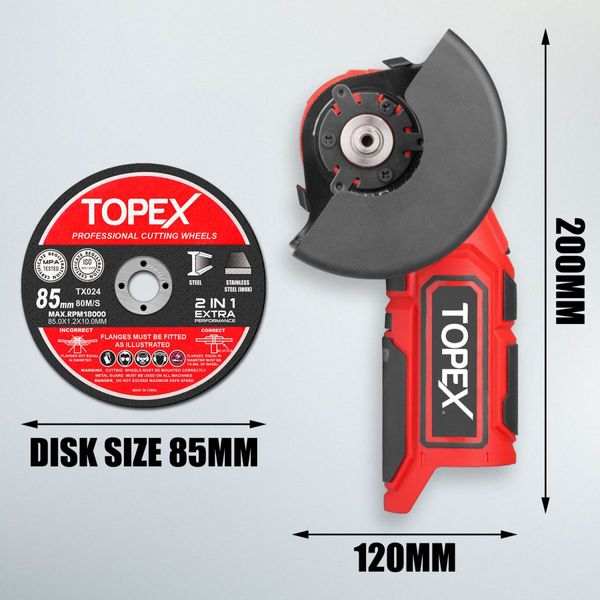 TOPEX 12V Cordless Angle Grinder with 2 Polishing disc,1 Wrench for Metal and Wood??