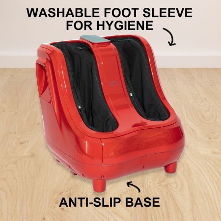 Foot Massager Electric Massagers Shiatsu Leg Calf Kneading Heat Remote Carry RED