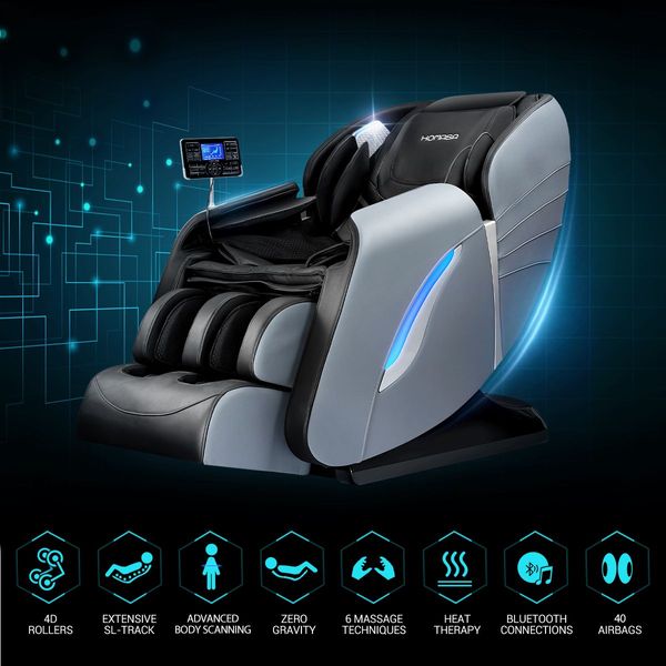 HOMASA Massage Chair 4D Electric Massager Zero Gravity Recliner with Bluetooth Speaker Gray