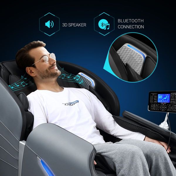 HOMASA Massage Chair 4D Electric Massager Zero Gravity Recliner with Bluetooth Speaker Gray