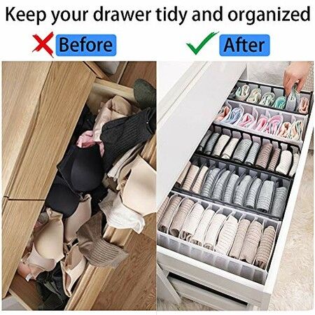 3 Packs Bra Underwear Drawer Organizer Nylon Closet Dresser Divider for Panties Ties Socks White