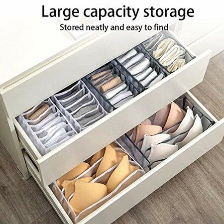 3 Packs Bra Underwear Drawer Organizer Nylon Closet Dresser Divider for Panties Ties Socks White