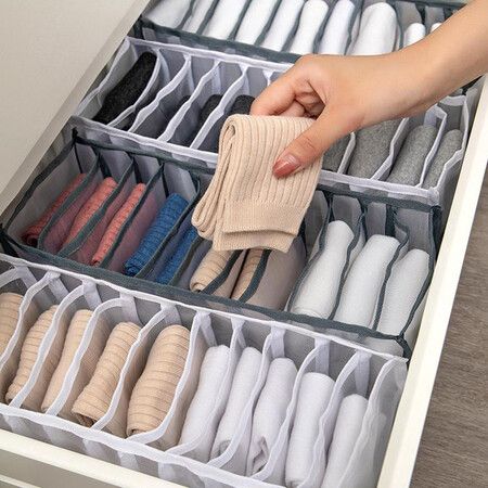 3 Packs Bra Underwear Drawer Organizer Nylon Closet Dresser Divider for Panties Ties Socks White