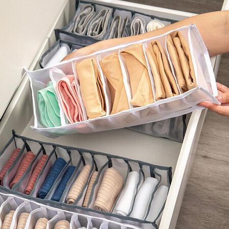 3 Packs Bra Underwear Drawer Organizer Nylon Closet Dresser Divider for Panties Ties Socks White