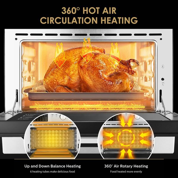 Maxkon Large Air Fryer Electric Digital Convection Oven Big Air Cooker Toaster Oil Free 30L 1800W Dual Cook Function 