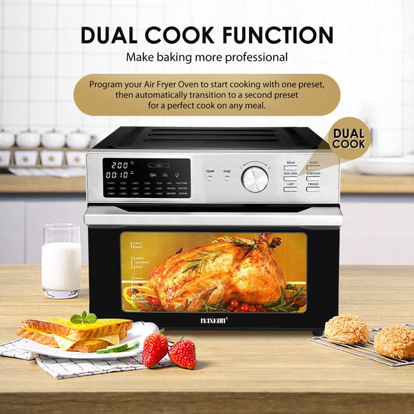 Maxkon Large Air Fryer Electric Digital Convection Oven Big Air Cooker Toaster Oil Free 30L 1800W Dual Cook Function 