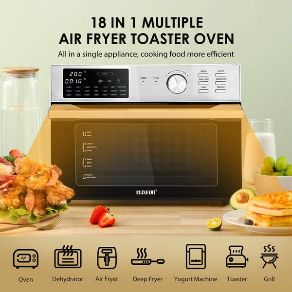 Maxkon Large Air Fryer Electric Digital Convection Oven Big Air Cooker Toaster Oil Free 30L 1800W Dual Cook Function 