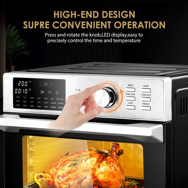 Maxkon Large Air Fryer Electric Digital Convection Oven Big Air Cooker Toaster Oil Free 30L 1800W Dual Cook Function 