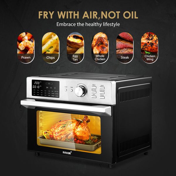 Maxkon Large Air Fryer Electric Digital Convection Oven Big Air Cooker Toaster Oil Free 30L 1800W Dual Cook Function 