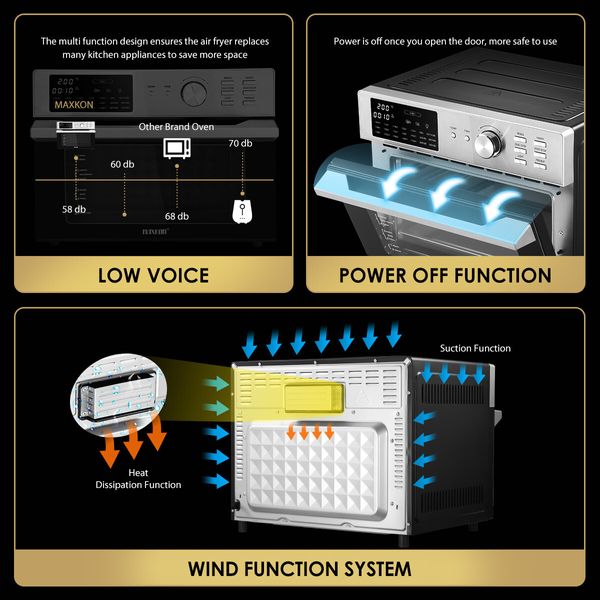Maxkon Large Air Fryer Electric Digital Convection Oven Big Air Cooker Toaster Oil Free 30L 1800W Dual Cook Function 