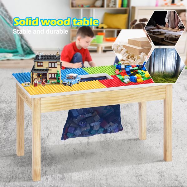 Wooden Kids Lego Multi-Activity Table Colourful Building Block Construction Play Desk Removable Storage Net