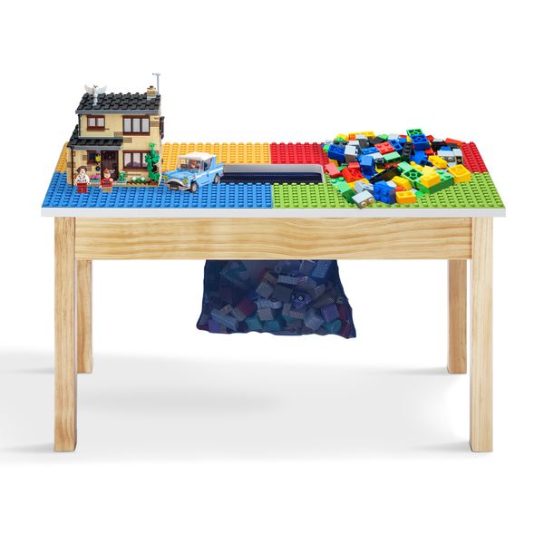 Wooden Kids Lego Multi-Activity Table Colourful Building Block Construction Play Desk Removable Storage Net