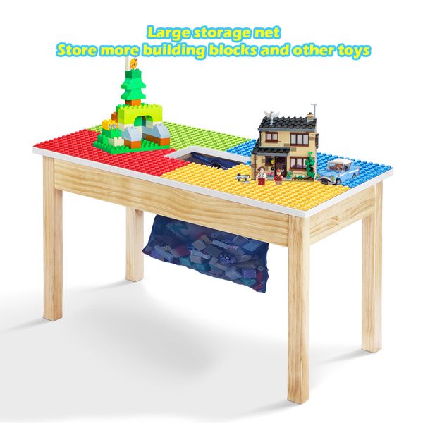 Wooden Kids Lego Multi-Activity Table Colourful Building Block Construction Play Desk Removable Storage Net