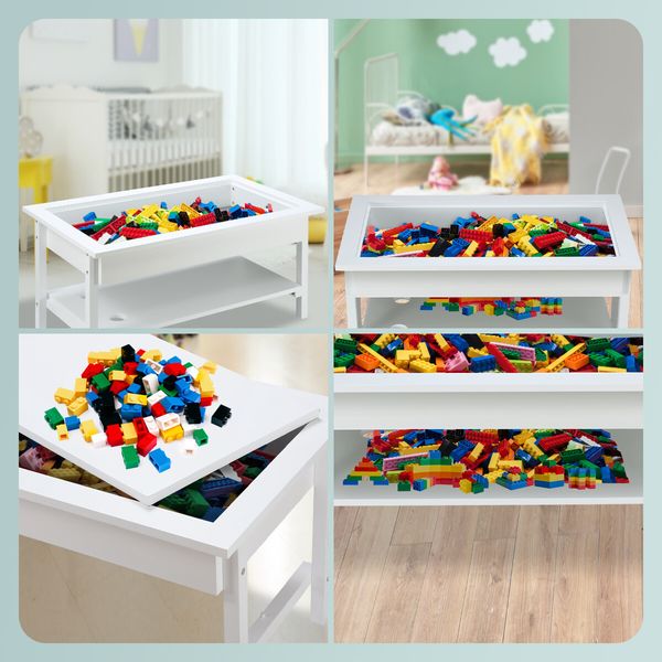 Kids Lego Activity Table Chair Set with Board Storage Building Block Toy Play Study Desk